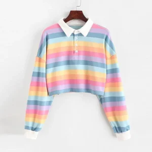 Gestreiftes und gecroppt Damen-Sweatshirt