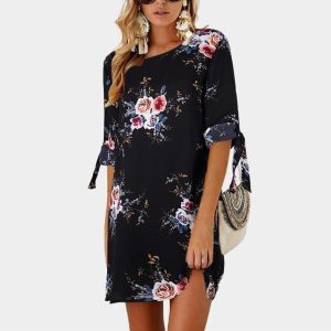 Unifarbenes Minikleid mit Blumen